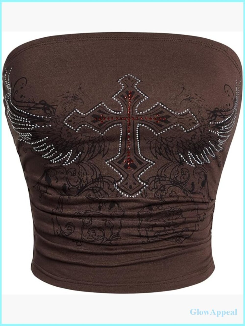 Gothic Graphic Rhinestone Tube Top Strapless Crop Top